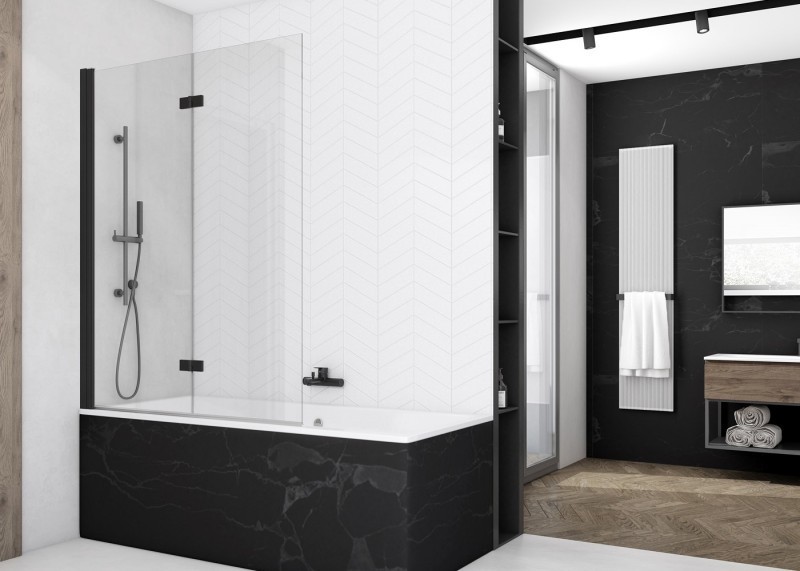 Sanswiss Solino Black Line  parawan nawannowy 2-częściowy składany 110 cm lewy czarny mat przeźroczyste SOLB2G1100607