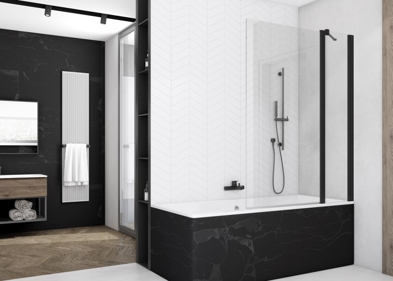 Sanswiss Solino Black Line  parawan nawannowy 2-częściowy wahadłowy 90 cm L/P czarny mat przeźroczyste SOEB130900607