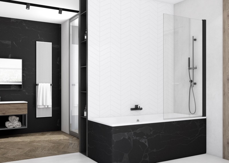 Sanswiss Solino Black Line parawan nawannowy 1-częściowy wahadłowy 75 cm L/P czarny mat przeźroczyste SOEB107500607