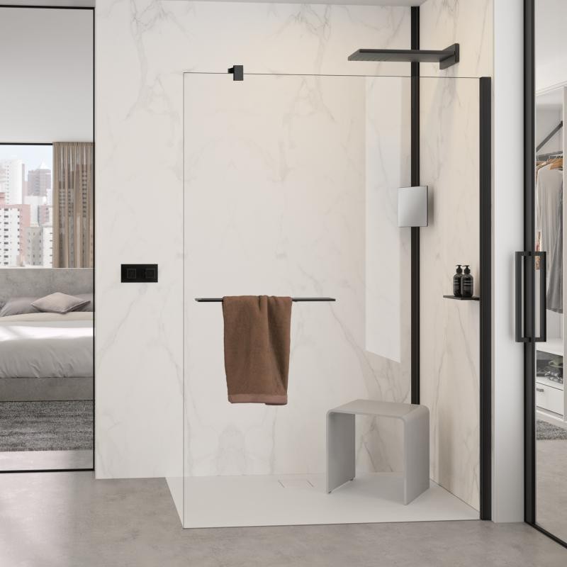 Huppe Select+ Black Edition ścianka WALK-IN z listwą przyścienną Hüppe Select+ i Tablet 90 cm czarny przeźroczyste 8 mm Anti-Plaque SL0303123322