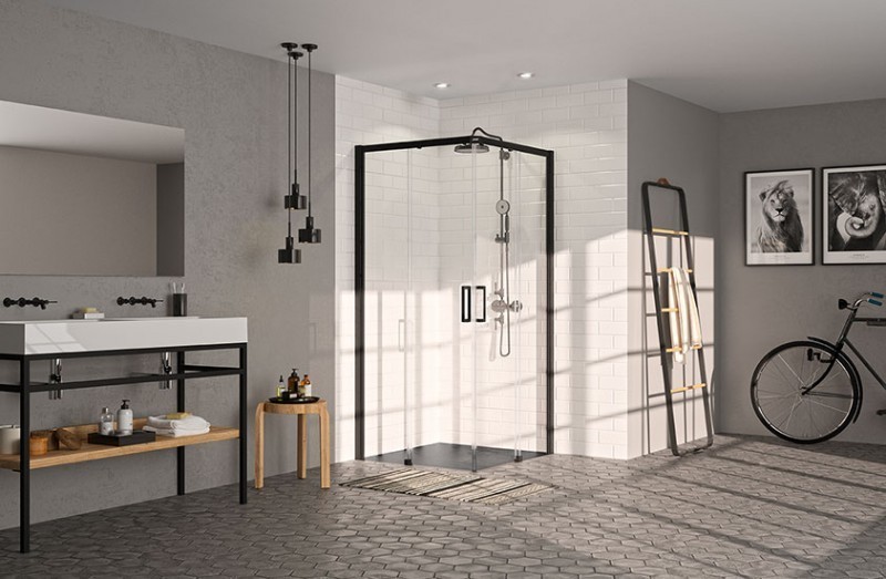 Huppe Classics 2 EasyEntry Black Edition 1/2 kabiny część lewa 90 cm drzwi suwane 2-cz. wys.200 cm czarny przeźroczyste AntiPlaque C25102.123.322