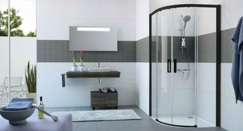 Huppe Classics 2 EasyEntry Black Edition kabina półokrągła 110x110 drzwi suwane r.500 wys.200 czarny przeźroczyste AntiPlaque C25504.123.322