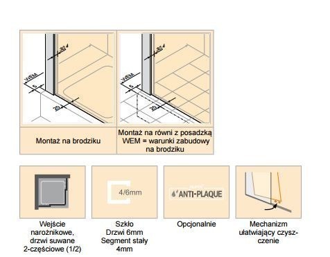 Huppe Classics 2 EasyEntry Black Edition 1/2 kabiny część lewa 115 cm drzwi suwane 2-cz. wys.200 cm czarny przeźroczyste AntiPlaque C25111.123.322