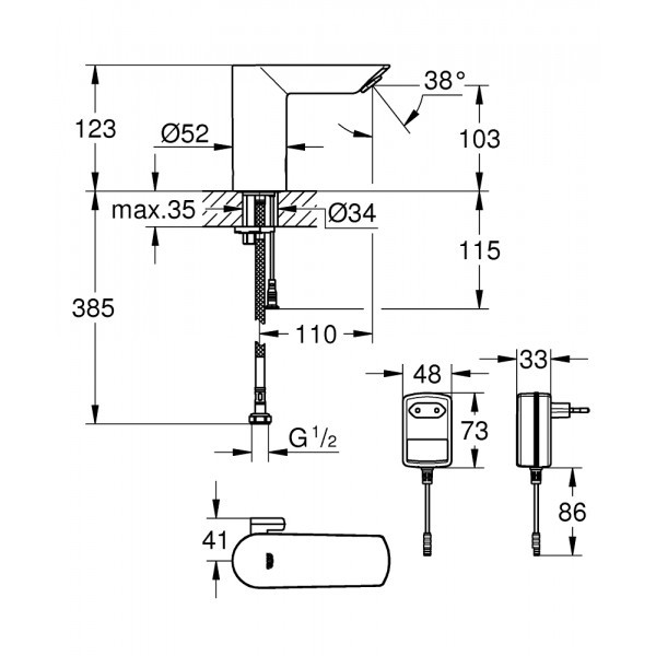 Grohe Bau Cosmopolitan E bateria elektroniczna umywalkowa chrom 36453000