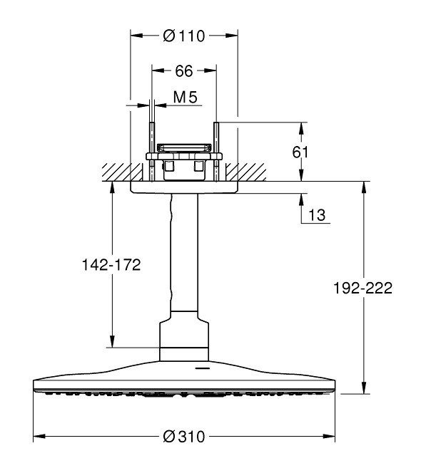 Grohe Rainshower 310 SmartActive deszczownica głowica prysznicowa 31x31 z ramieniem sufitowym moon white 26477LS0