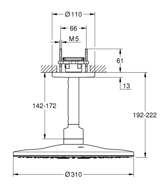 Grohe Rainshower 310 SmartActive deszczownica głowica prysznicowa 31x31 z ramieniem sufitowym chrom 26477000