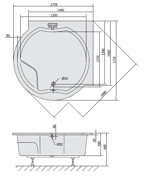 Polysan Royal Corner wanna okrągła 173x173 cm ze stelażem akryl biały 74211