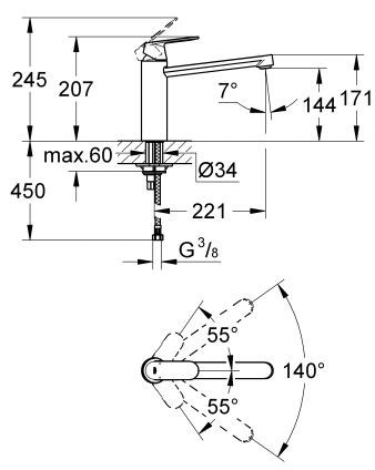 Grohe Eurosmart Cosmopolitan bateria kuchenna zlewozmywakowa stal nierdzewna 30193DC0