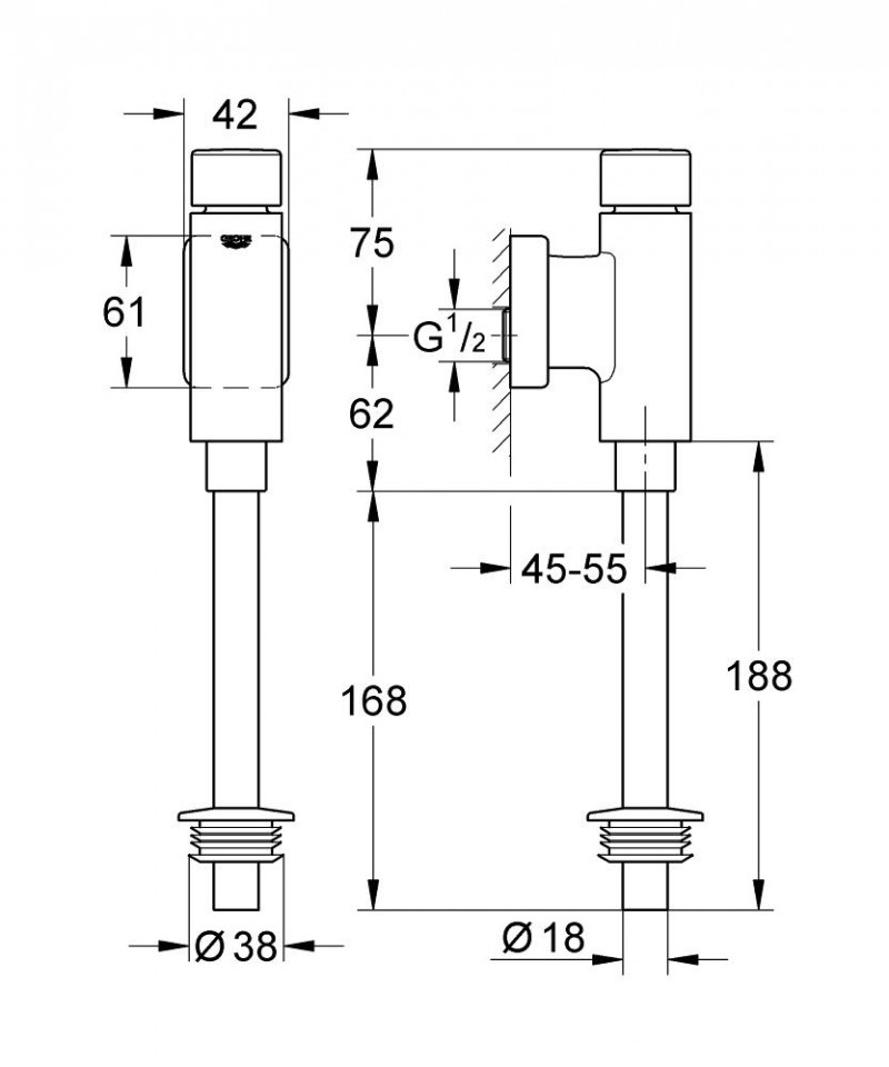 Grohe Rondo Zawór spłukujący do pisuaru 37339000