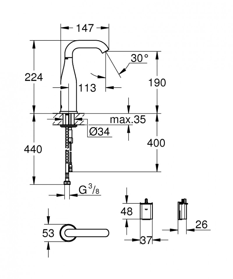 Grohe Essence E elektroniczna bateria umywalkowa bez mieszacza chrom 36446000