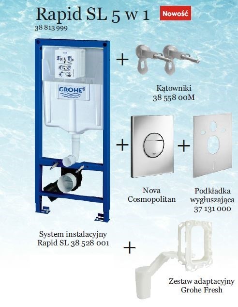 Grohe Rapid SL Fresh Nova Cosmopolitan biały stelaż podtynkowy do WC 5w1 kompletny 39451000