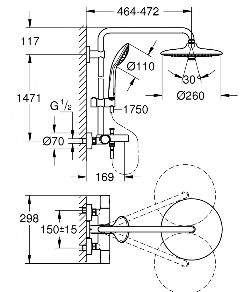 Grohe Euphoria System 260 zestaw wannowo-prysznicowy termostatyczny z deszczownicą 26 cm chrom 27475001 - !!!!!