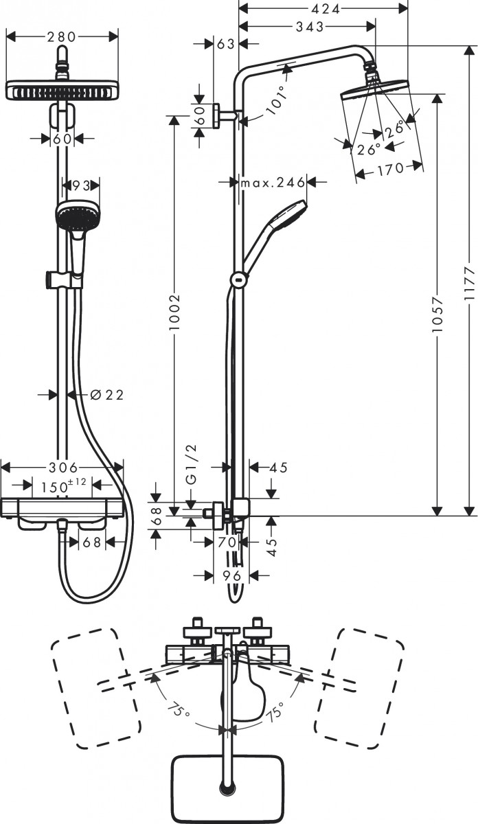 Hansgrohe Croma Showerpipe Croma E 280 1jet zestaw prysznicowy z baterią termostatyczną chrom 27630000