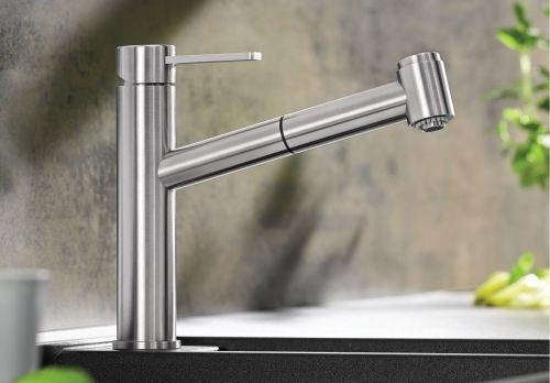 Blanco Ambis-S bateria zlewozmywakowa z wyciąganą wylewką i przełącznikiem strumienia wody stal szczotkowana 523119