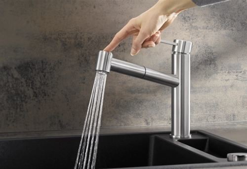 Blanco Ambis-S bateria zlewozmywakowa z wyciąganą wylewką i przełącznikiem strumienia wody stal szczotkowana 523119