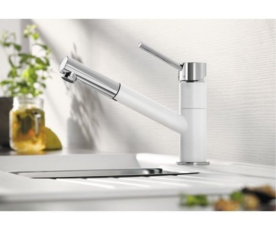 Blanco Kano-S bateria zlewozmywakowa z wyciąganą wylewką biały/stal 525040