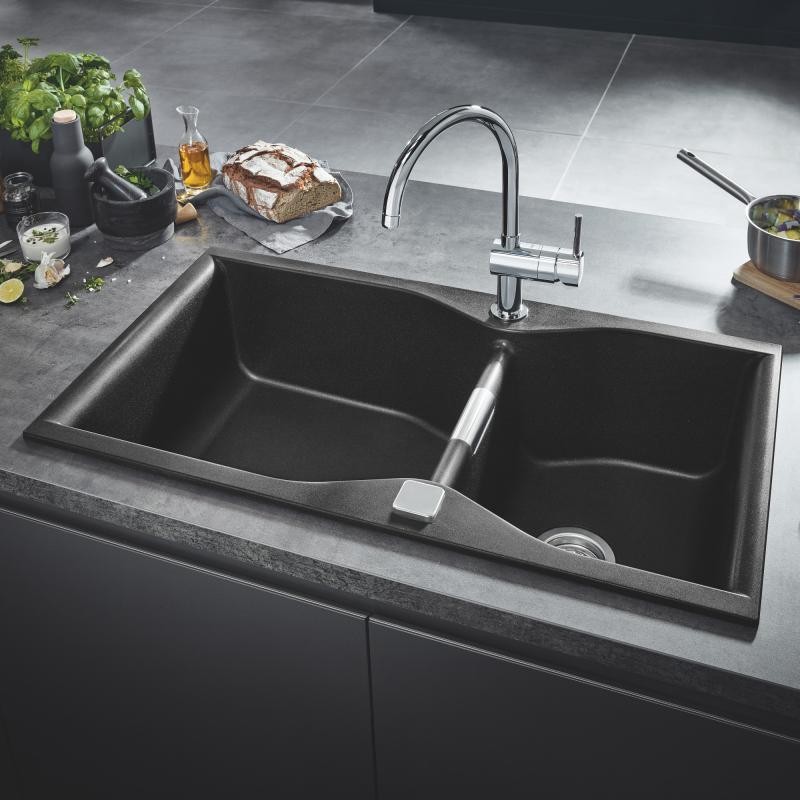 Grohe K700 zlewozmywak wpuszczany w blat 2 komory 90x50 cm czarny granit 31658AP0