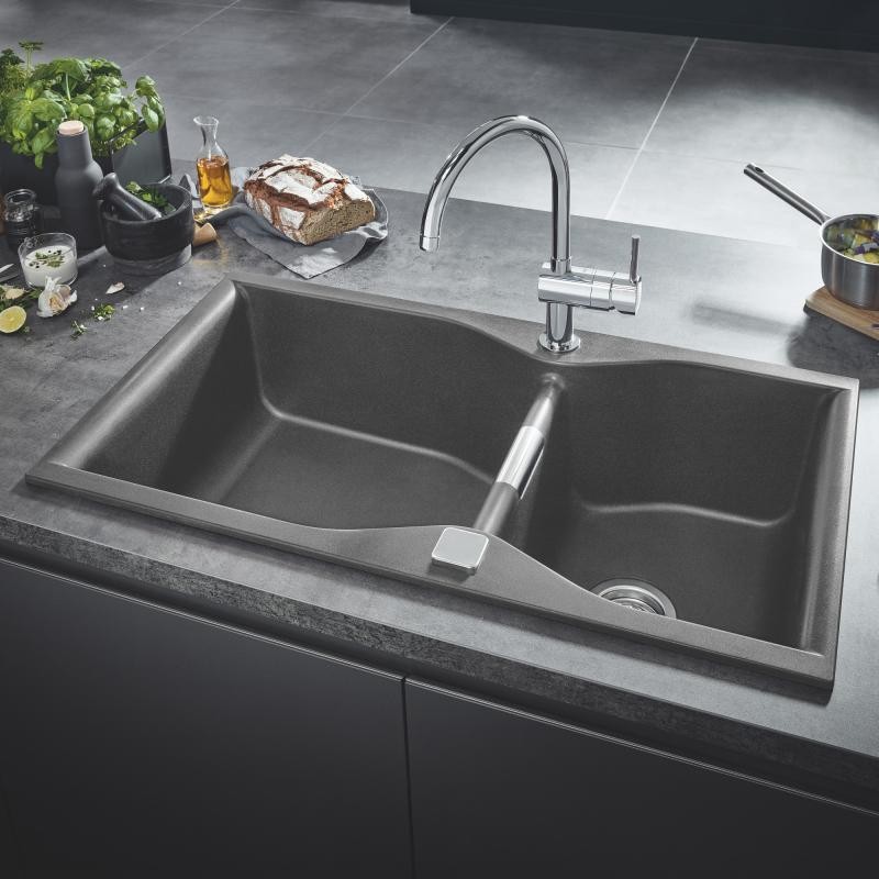 Grohe K700 zlewozmywak wpuszczany w blat 2 komory 90x50 cm szary granit 31658AT0