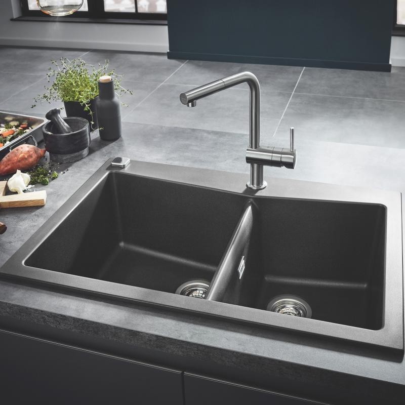Grohe K700 zlewozmywak wpuszczany w blat 2 komory 84x56 cm szary granit 31657AT0