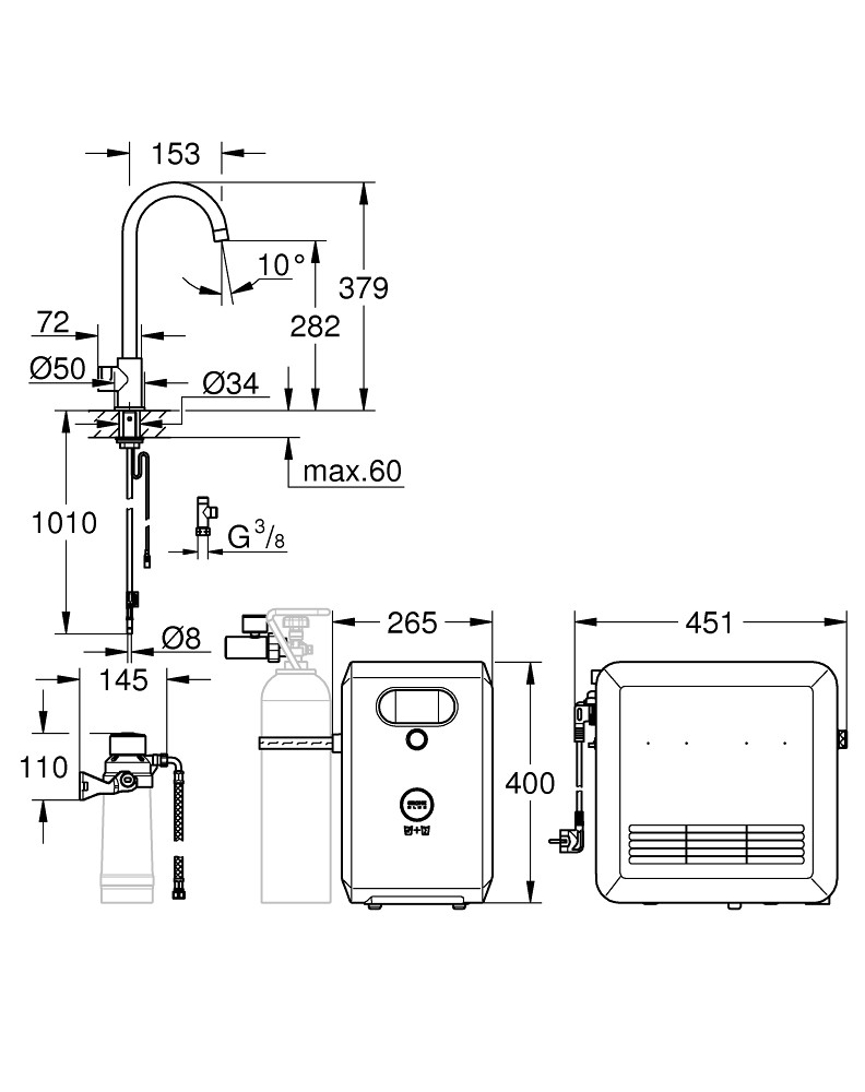 Grohe Blue Professional zestaw z wylewką w kształcie C chrom 31302002