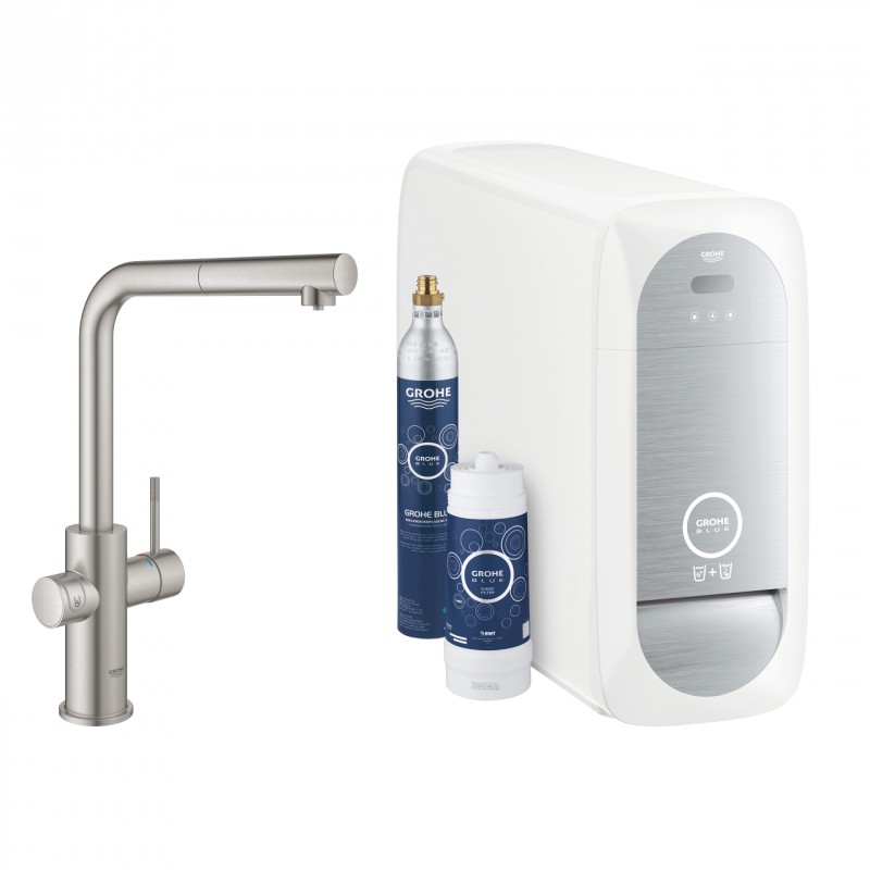 Grohe Blue Home zestaw startowy z wyciąganą wylewką w kształcie L stal nierdzewna 31539DC0