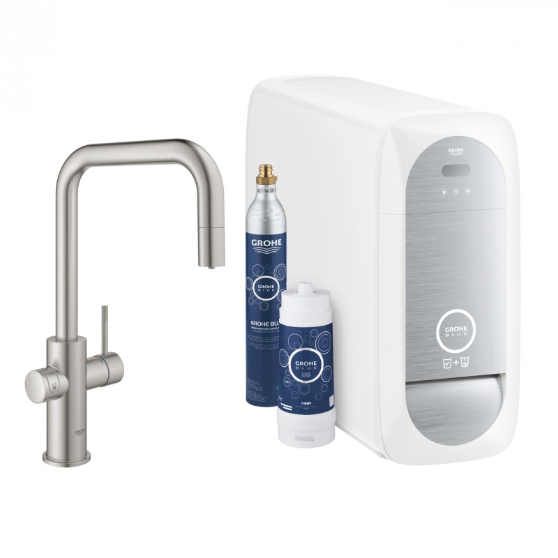 Grohe Blue Home zestaw startowy z wyciąganą wylewką w kształcie U stal nierdzewna 31543DC0