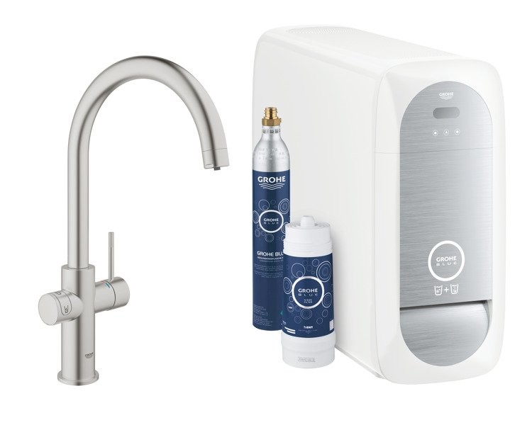 Grohe Blue Home zestaw startowy z wylewką w kształcie C stal nierdzewna 31455DC1