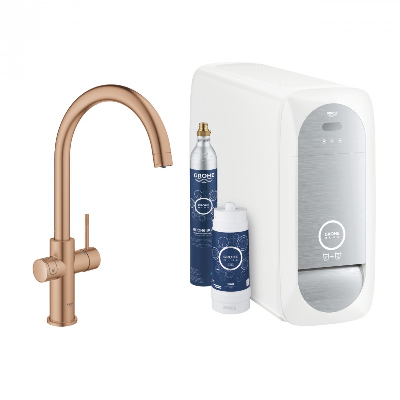 Grohe Blue Home zestaw startowy z wylewką w kształcie C różowe złoto szczotkowane brushed warm sunset 31455DL1