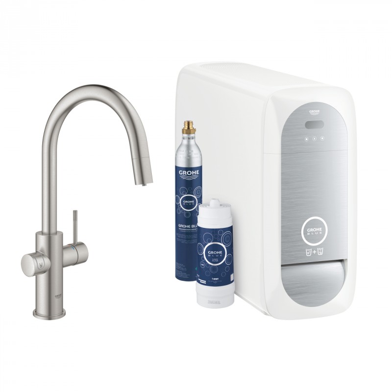 Grohe Blue Home zestaw z wyciąganą wylewką w kształcie C stal nierdzewna 31541DC0