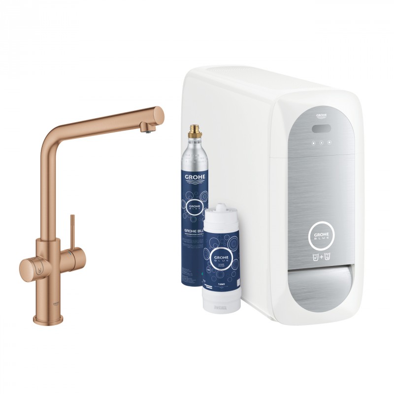Grohe Blue Professional zestaw z wylewką w kształcie L różowe złoto szczotkowane brushed warm sunset 31454DL1