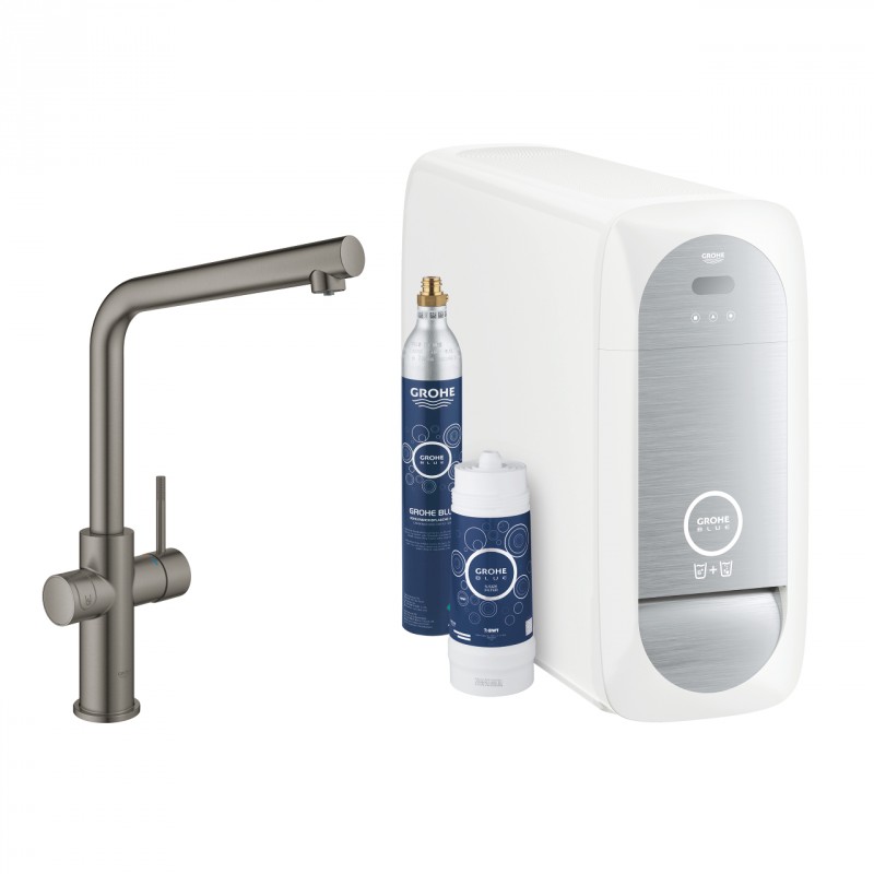 Grohe Blue Professional zestaw z wylewką w kształcie L grafit szczotkowany brushed hard graphite 31454AL1