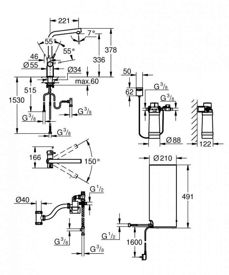 Grohe Red Duo wylewka i bojler w rozmiarze L stal nierdzewna 30325DC1