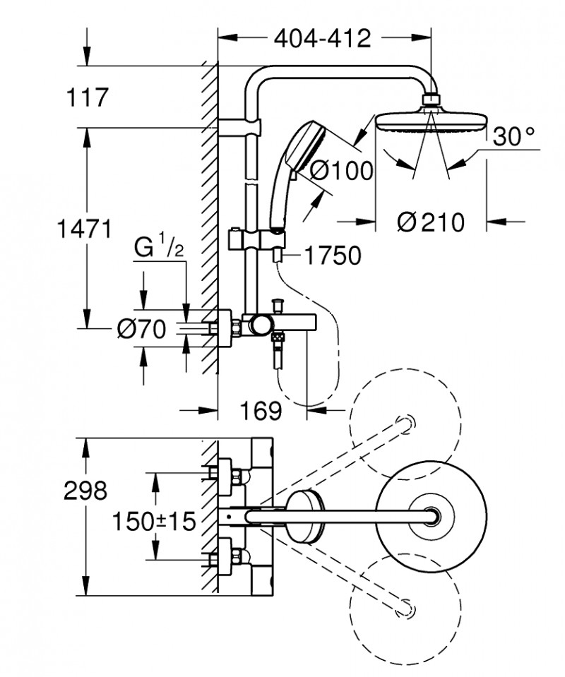 Grohe Tempesta Cosmopolitan System 210 zestaw wannowo-prysznicowy termostatyczny z deszczownicą chrom 26223001