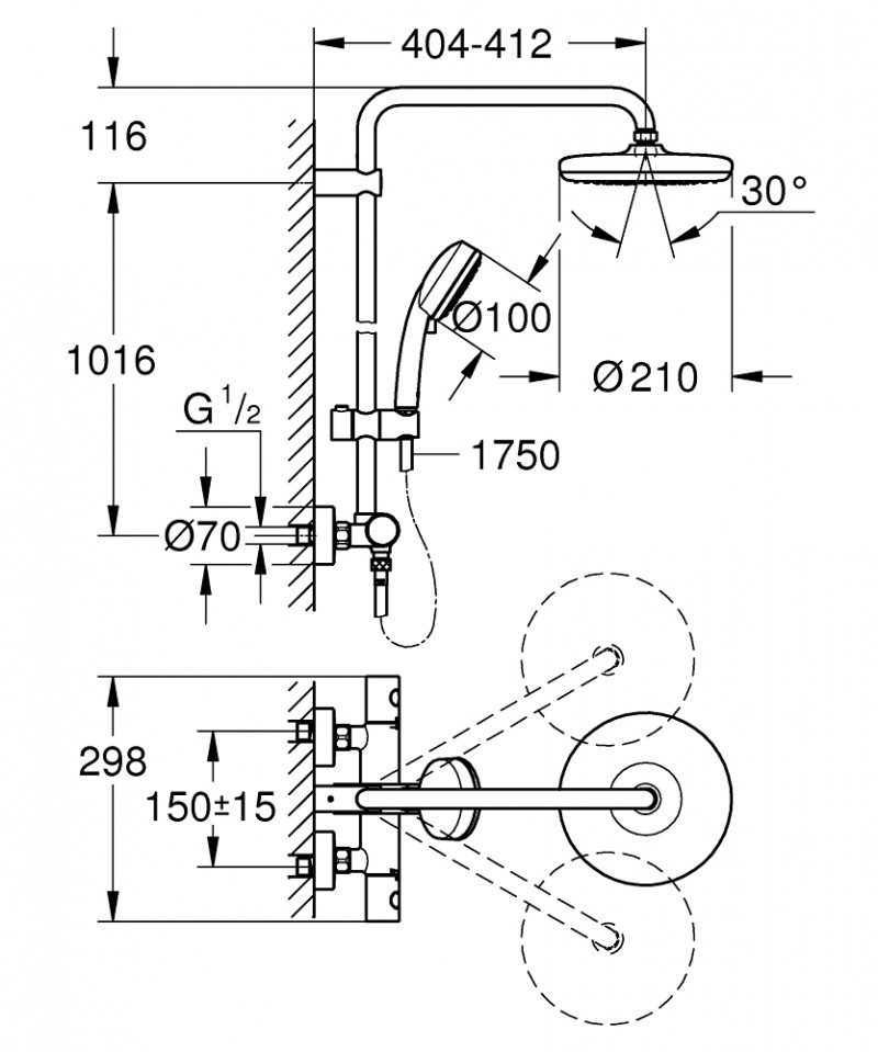 Grohe New Tempesta Cosmopolitan System 210 zestaw prysznicowy termostatyczny z deszczownicą chrom 27922001