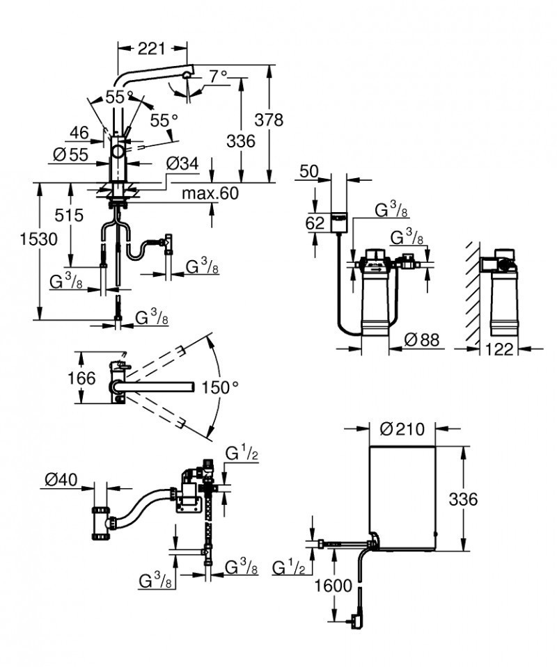 Grohe Red Duo wylewka i bojler w rozmiarze M grafit szczotkowany brushed hard graphite 30327AL1