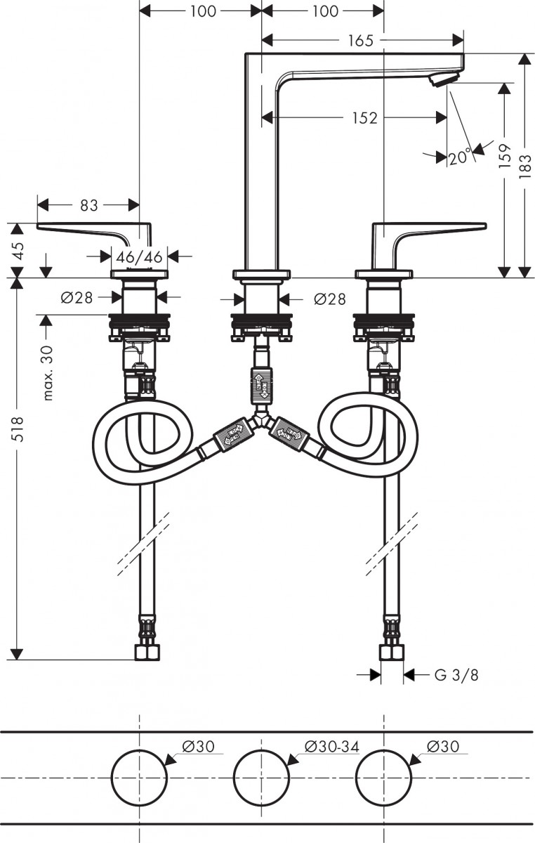 Hansgrohe FinishPlus Metropol 160 3-otworowa bateria umywalkowa wysoka z klik-klakiem brąz szczotkowany 32515140
