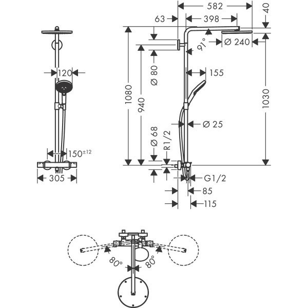 Hansgrohe Showerpipe Raindance Select S 240 1jet P komplet prysznicowy z baterią termostatyczną biały matowy 27633700