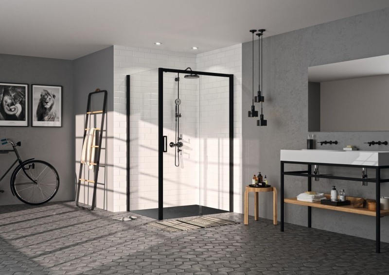 Huppe Classics 2 EasyEntry Black Edition drzwi suwane prawe 140 cm 1-cz. wys.200 czarny przeźroczyste AntiPlaque C25611.123.322