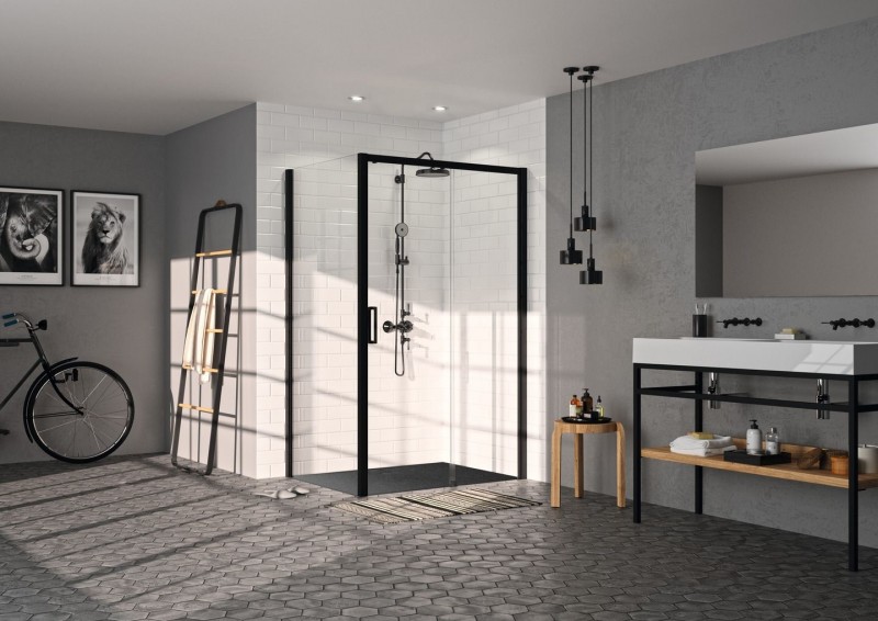 Huppe Classics 2 EasyEntry Black Edition drzwi suwane prawe 100 cm 1-cz. wys.200 czarny przeźroczyste AntiPlaque C25601.123.322