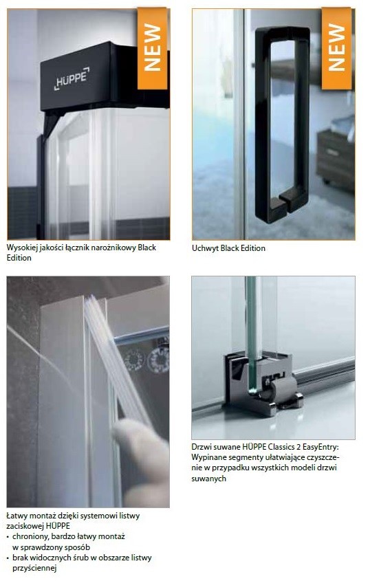 Huppe Classics 2 EasyEntry Black Edition kabina kwadratowa 80x80 drzwi suwane 2-cz. wys.200 czarny przeźroczyste Antiplaque C25001.123.322