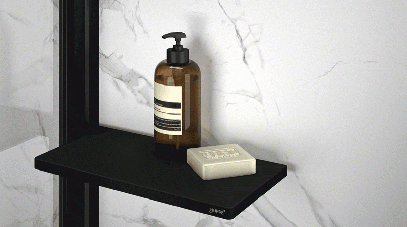 Huppe Select+ ścianka WALK-IN bez wspornika z listwą przyścienną Hüppe Select+ Tablet i Shelf 100 cm czarny przeźroczyste 10 mm Anti-Plaque SL0104123322