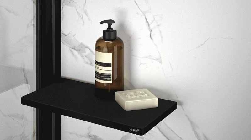 Huppe Select+ ścianka WALK-IN bez wspornika z listwą przyścienną Hüppe Select+ Tablet i Shelf 75 cm czarny przeźroczyste 10 mm Anti-Plaque SL0101123322