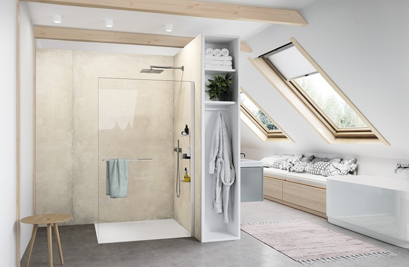 Huppe Select+ ścianka WALK-IN bez wspornika z listwą przyścienną Hüppe Select+ Tablet i Shelf 100 cm srebrny matowy przeźroczyste 10 mm Anti-Plaque SL0104087322