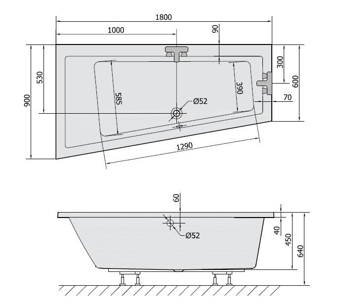 Polysan Andra L wanna asymetryczna lewa 180x90 cm akryl biały 72872