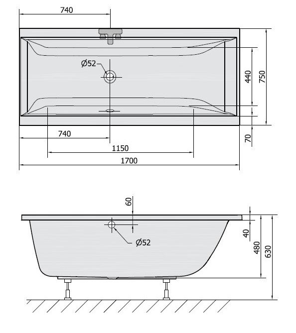 Polysan Cleo wanna prostokątna 170x75 cm akryl biały 94611