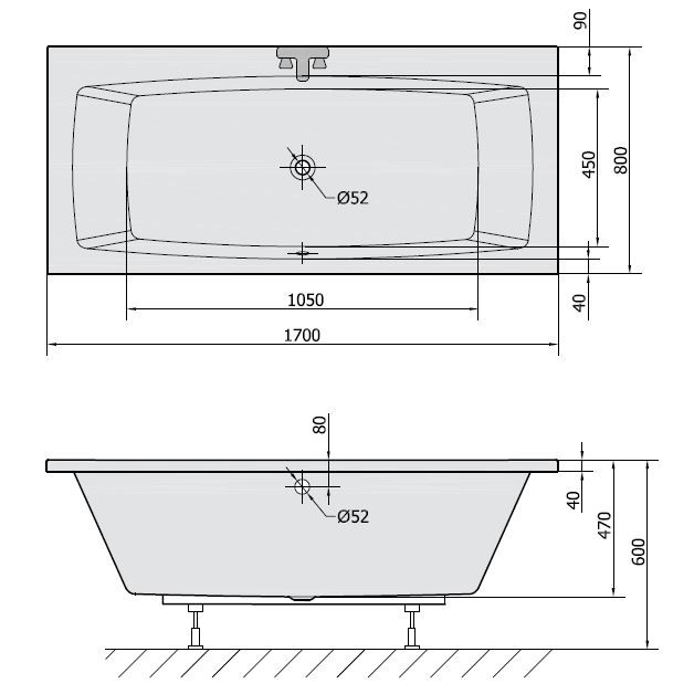 Polysan Kvadra wanna prostokątna 170x80 cm akryl biały 18611