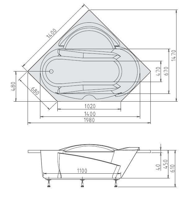 Polysan Lidie wanna narożna 140x140 cm akryl biały 97111