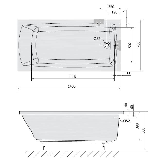Polysan Lily wanna prostokątna 140x70 cm akryl biały 72201