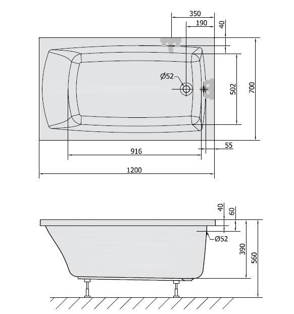 Polysan Lily wanna prostokątna 120x70 cm akryl biały 25111