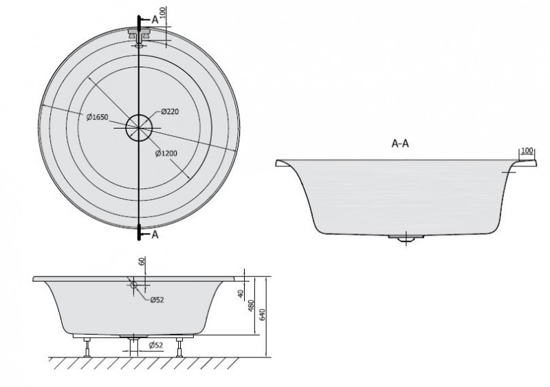 Polysan Oblo wanna okrągła 165x165 cm ze stelażem akryl biały 72840